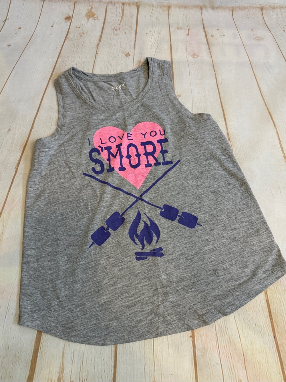 Mudd Gray Tank Top with Pink Heart and Purple Campfire Graphic